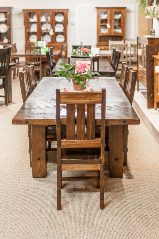 Wormy Maple Timber Harvest Table and Timber Chairs Mennonite Furniture Ontario at Lloyd's Furniture Gallery in Schomberg