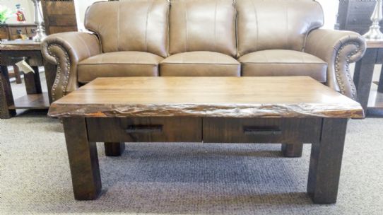 Live Edge 2 Drawer Coffee Table Mennonite Furniture Ontario at Lloyd's Furniture Gallery in Schomberg