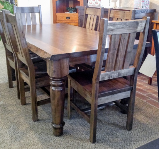 Wormy Maple Hoover Live Edge Harvest Table With Ranch Side Chairs Mennonite Furniture Ontario at Lloyd's Furniture Gallery in Schomberg